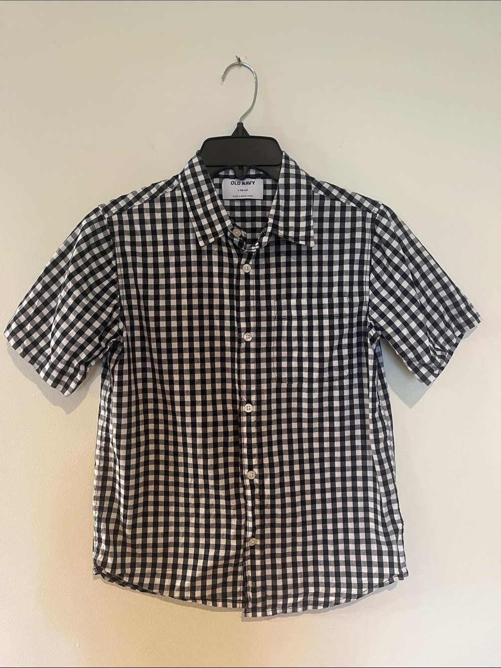Old Navy Navy & White Gingham Short-Sleeve Button-Up Shirt